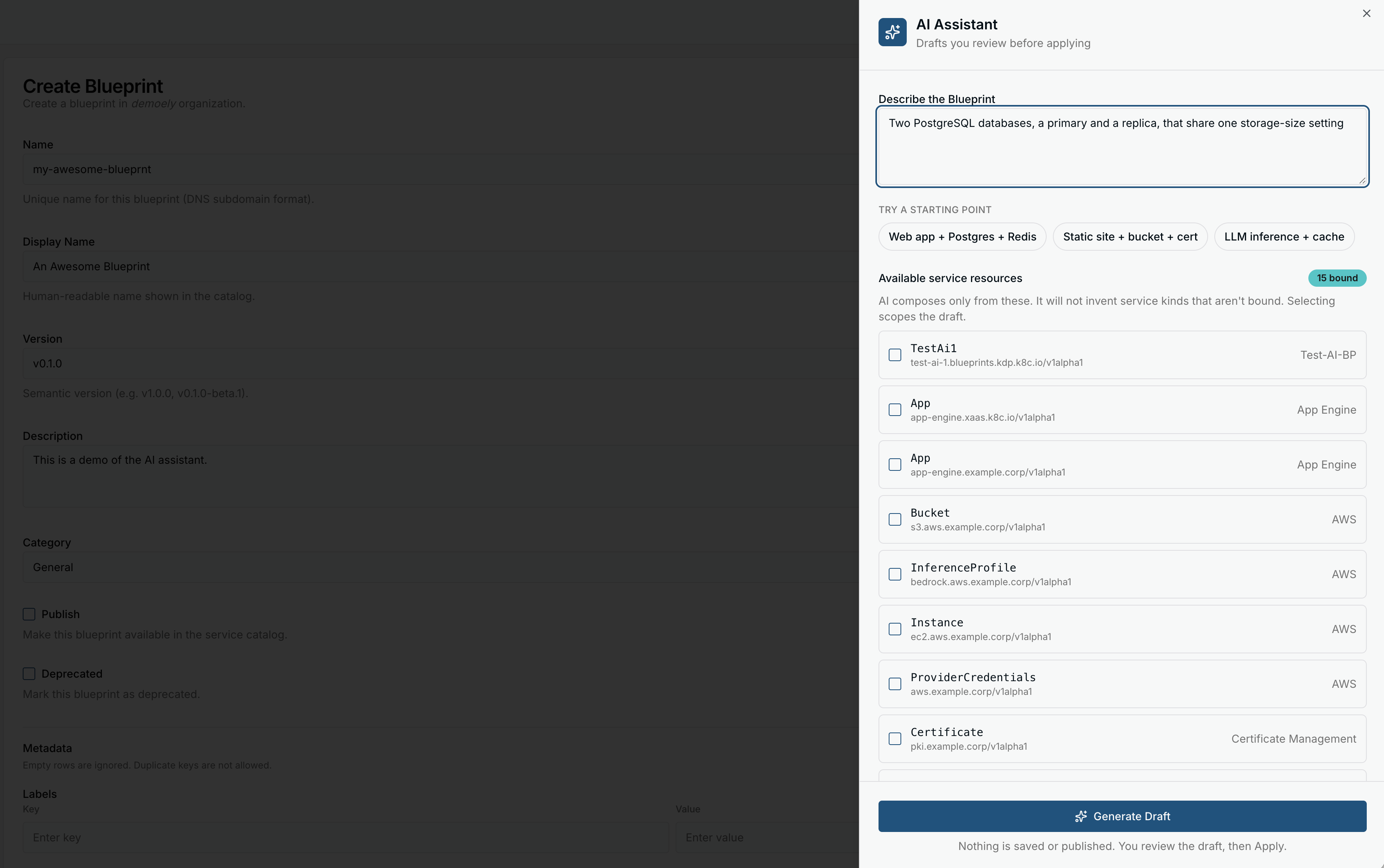 The AI assistant panel in the dashboard's Blueprint editor Blueprint editor — AI assistant