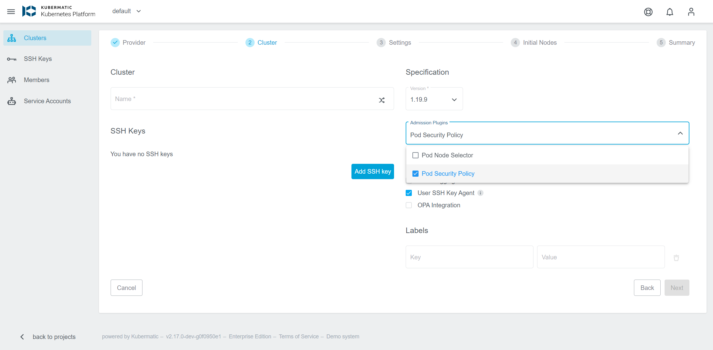 Pod Security Policy Selection during Cluster Creation