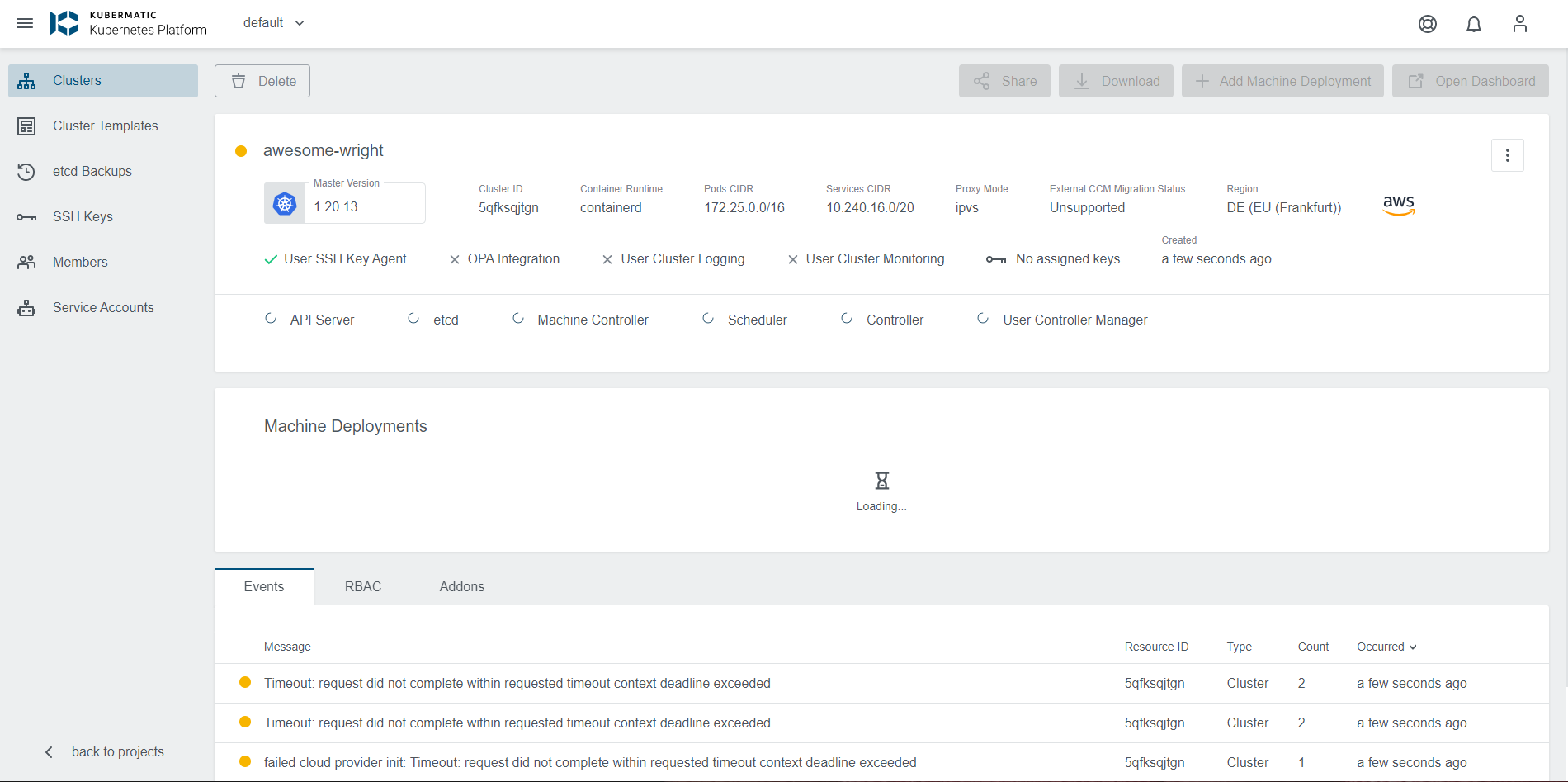 Cluster Details in Creation State