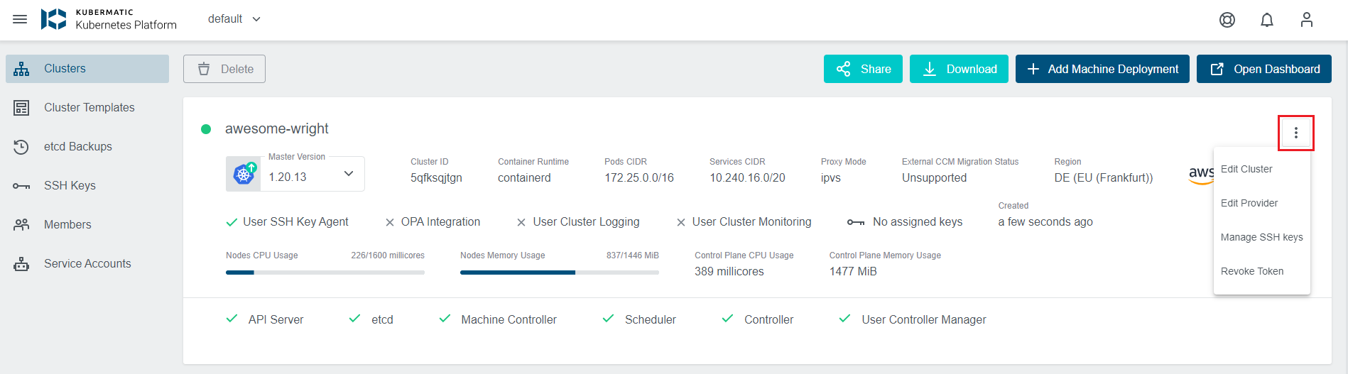 Select Edit Cluster