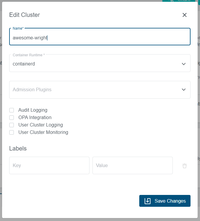 Edit Cluster Dialog