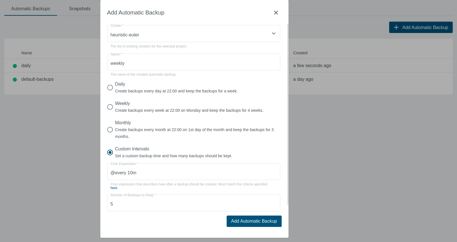 Etcd Backups Configuration