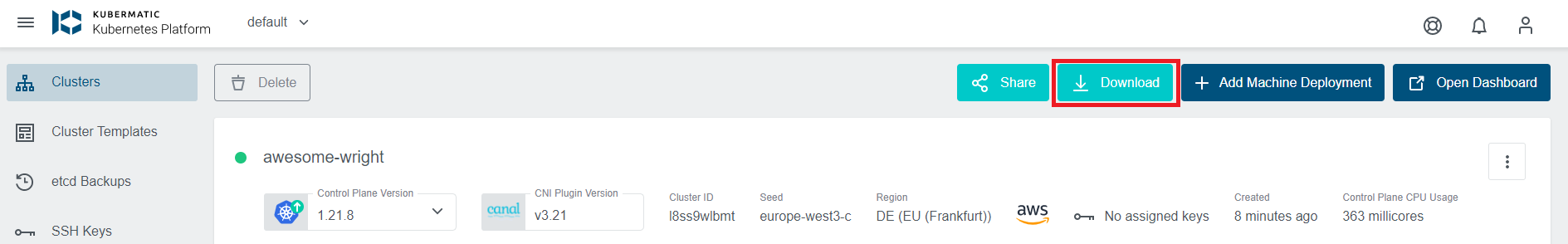 Download config button in the top right corner Download config button in the top right corner