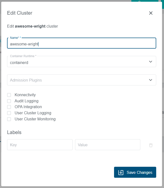 Edit Cluster Dialog Edit Cluster Dialog
