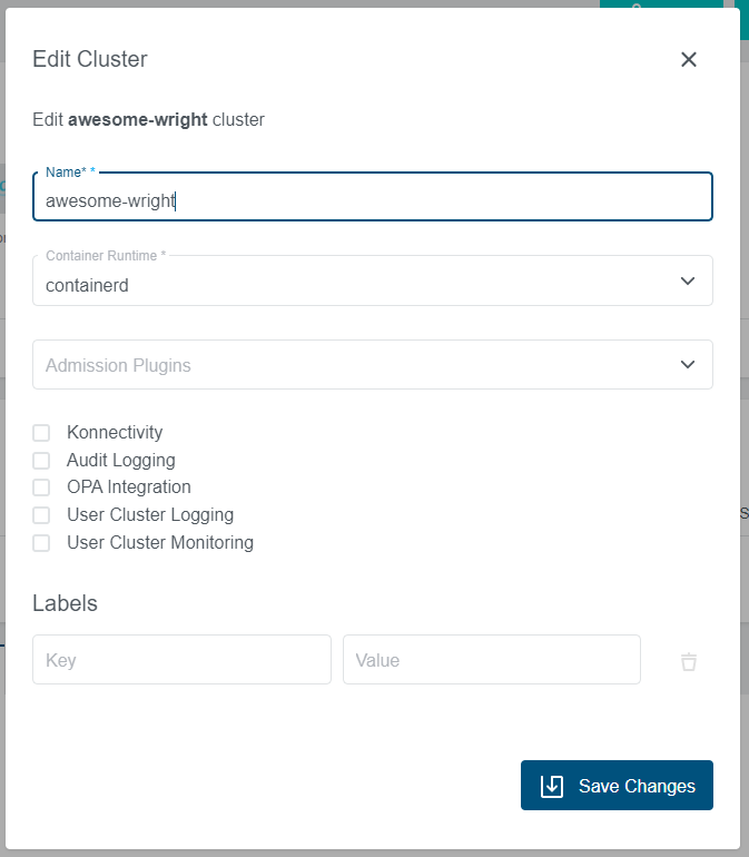 Edit Cluster Dialog