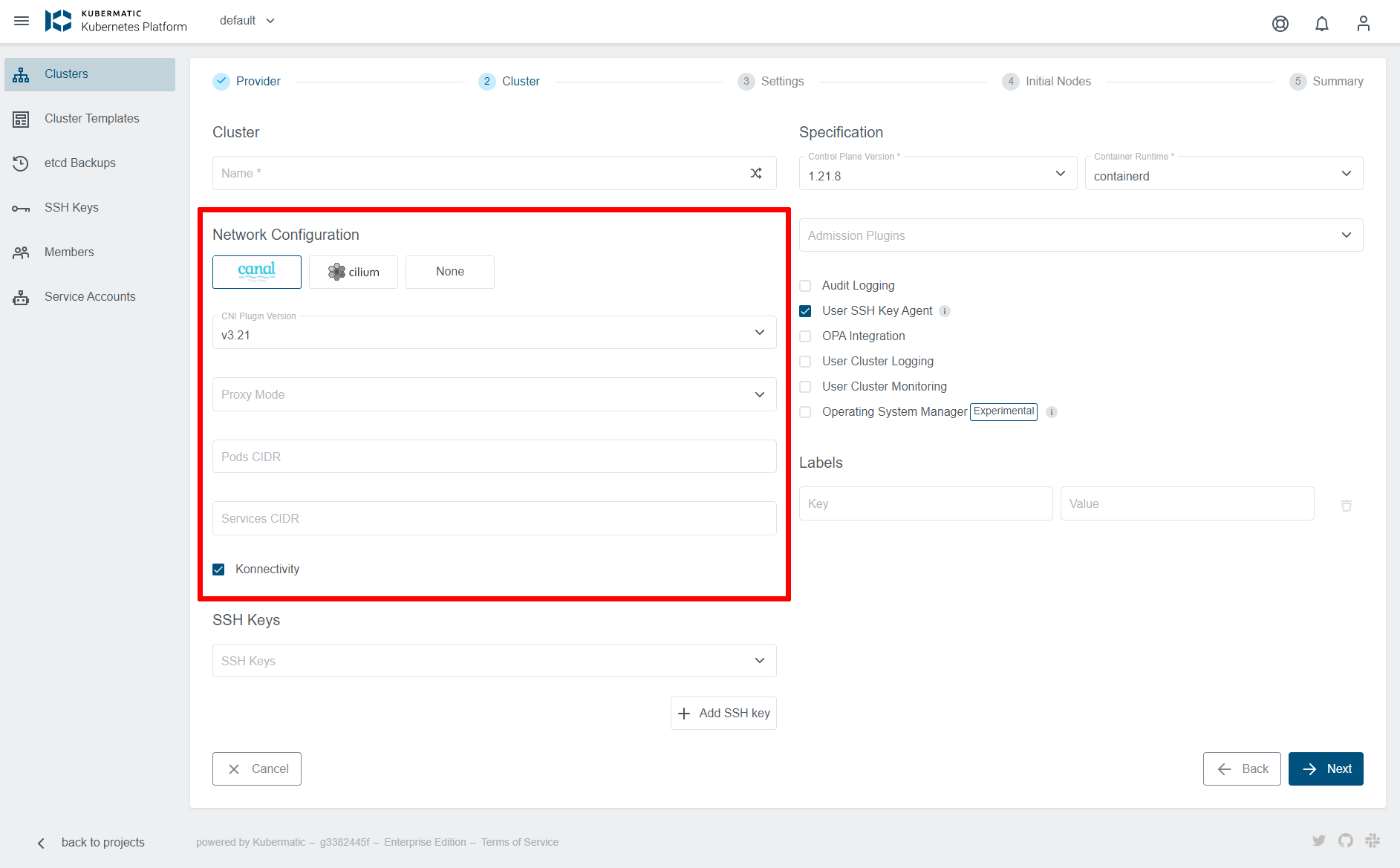 Cluster Settings - Network Configuration Cluster Settings - Network Configuration