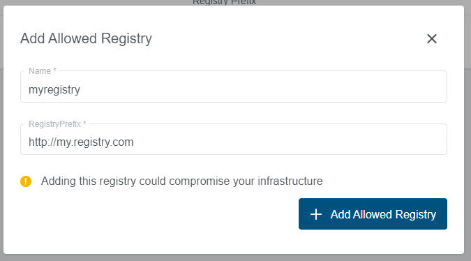 Add Allowed Registry Allowed Registries Create