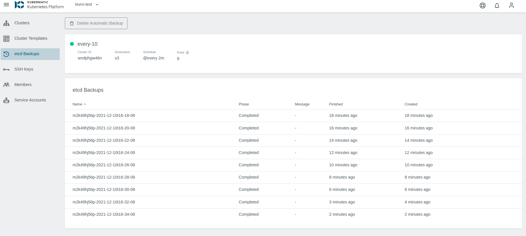 Etcd Backups Details Etcd Backups Details List