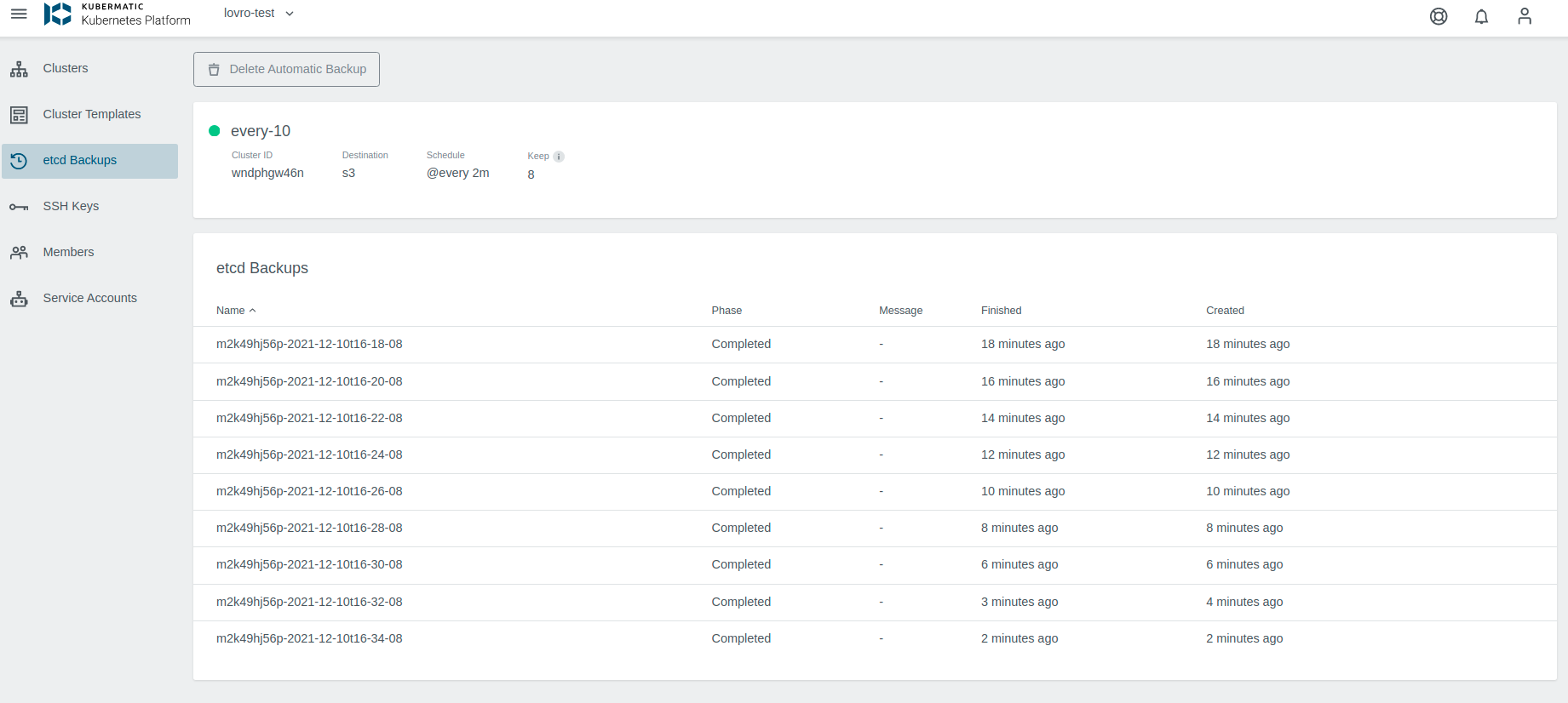 Etcd Backups Details List