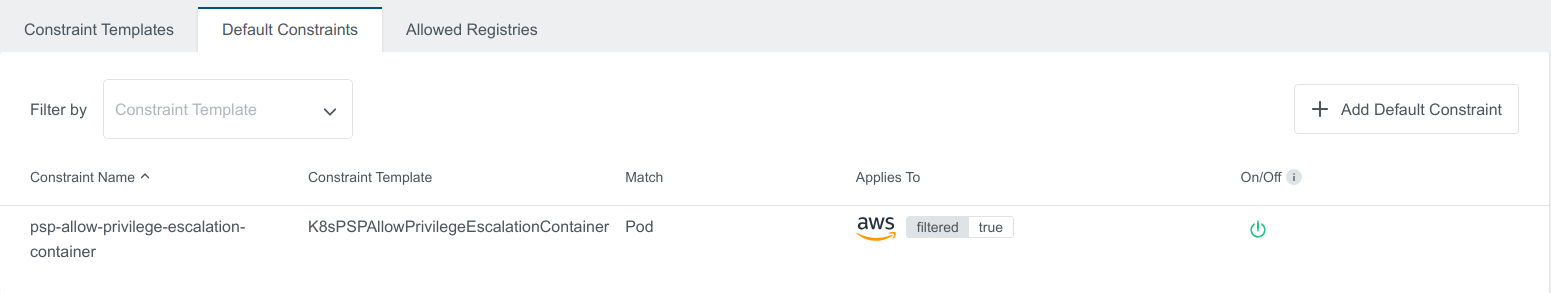 Default Constraint Filters Default Constraint Filters