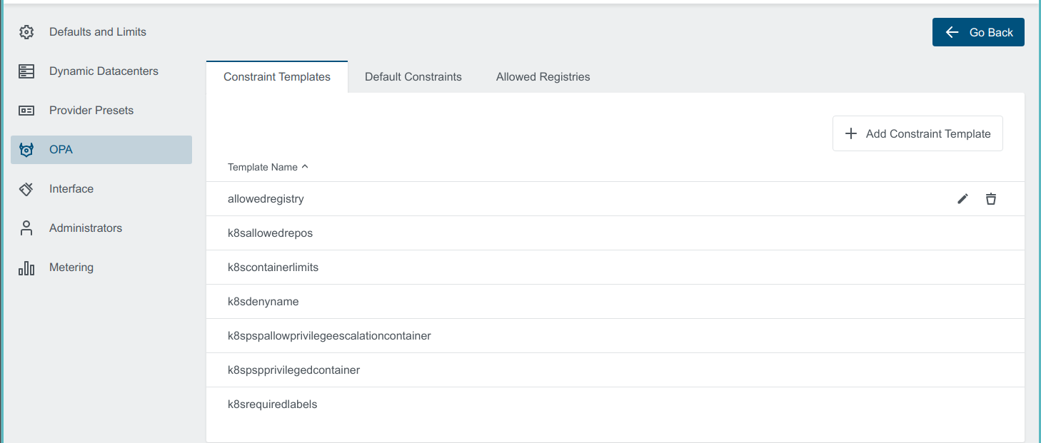 Cluster Details View Edit Constraint Template