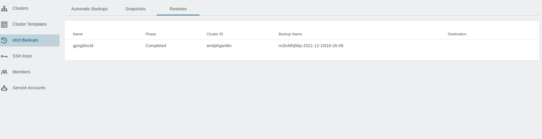 Etcd Restore List Etcd Restore List