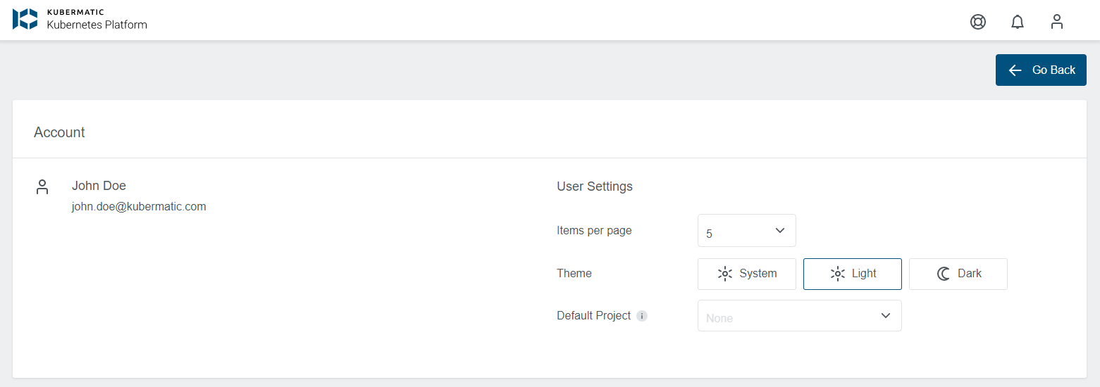 User Settings User Settings