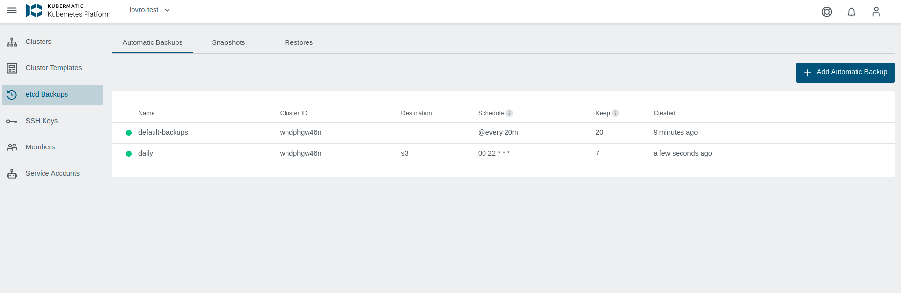 Etcd Backups View