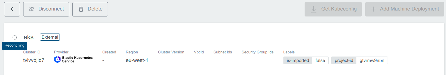 External Cluster Reconciling State