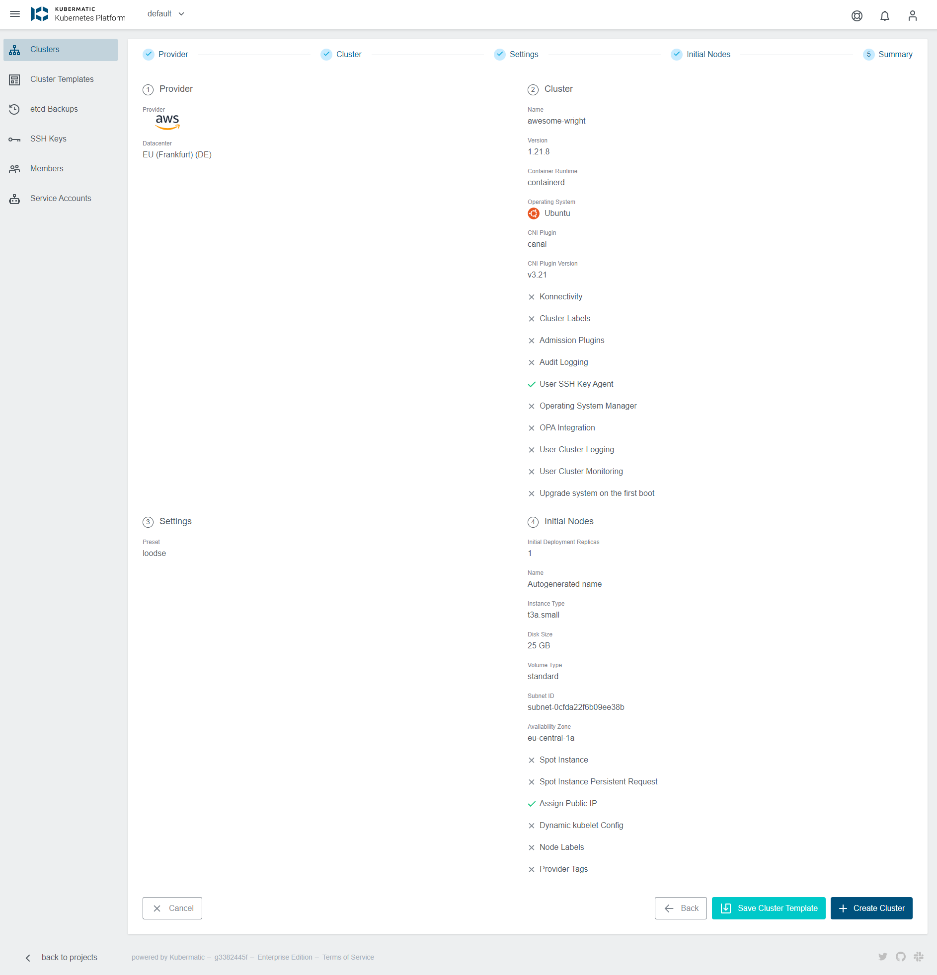 Cluster Details as a Summary