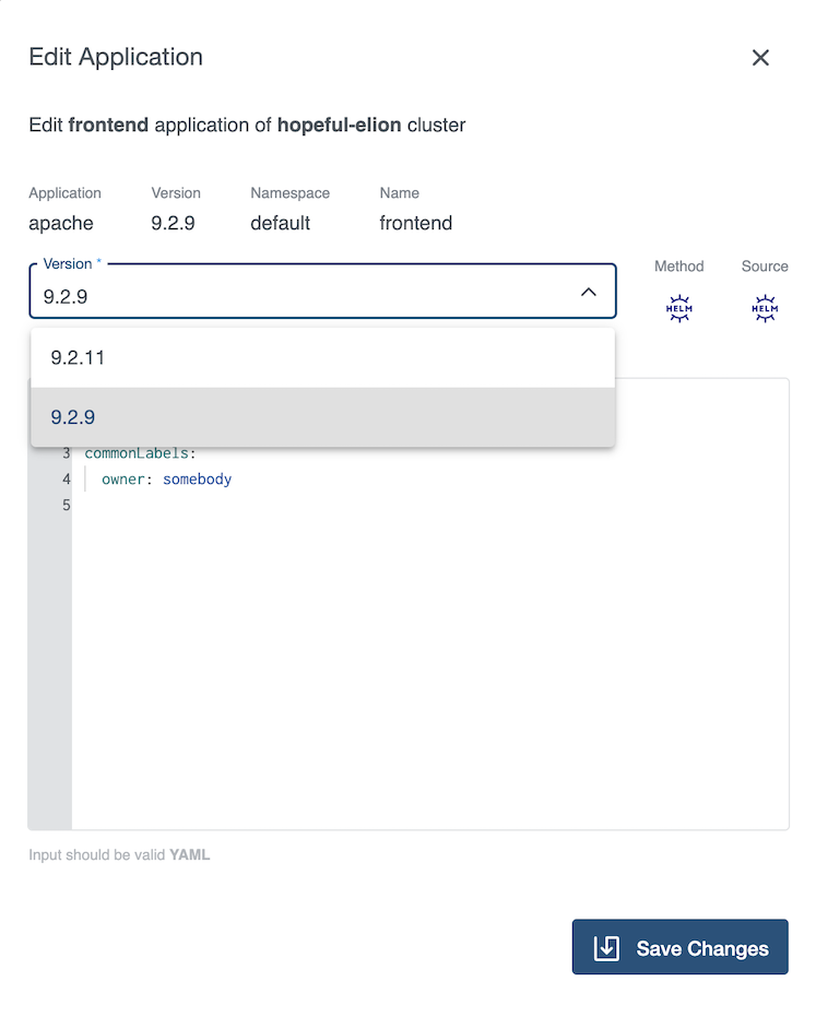 Applications edit values and version Applications Tab