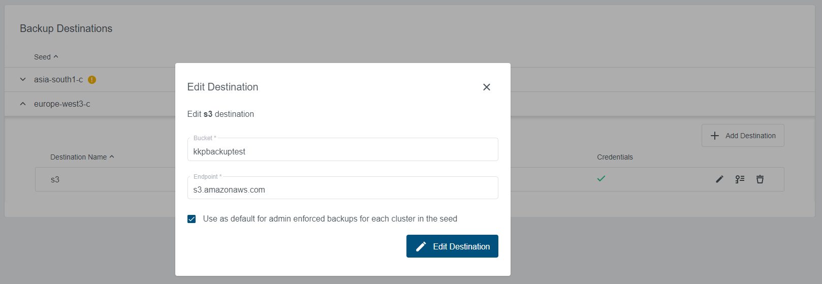 Set Backup Destination as Default Set Default Destination