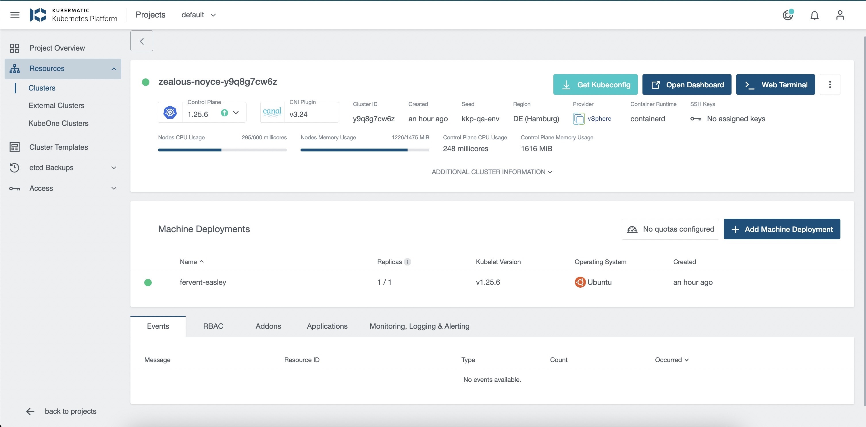 Cluster Details in Creation State