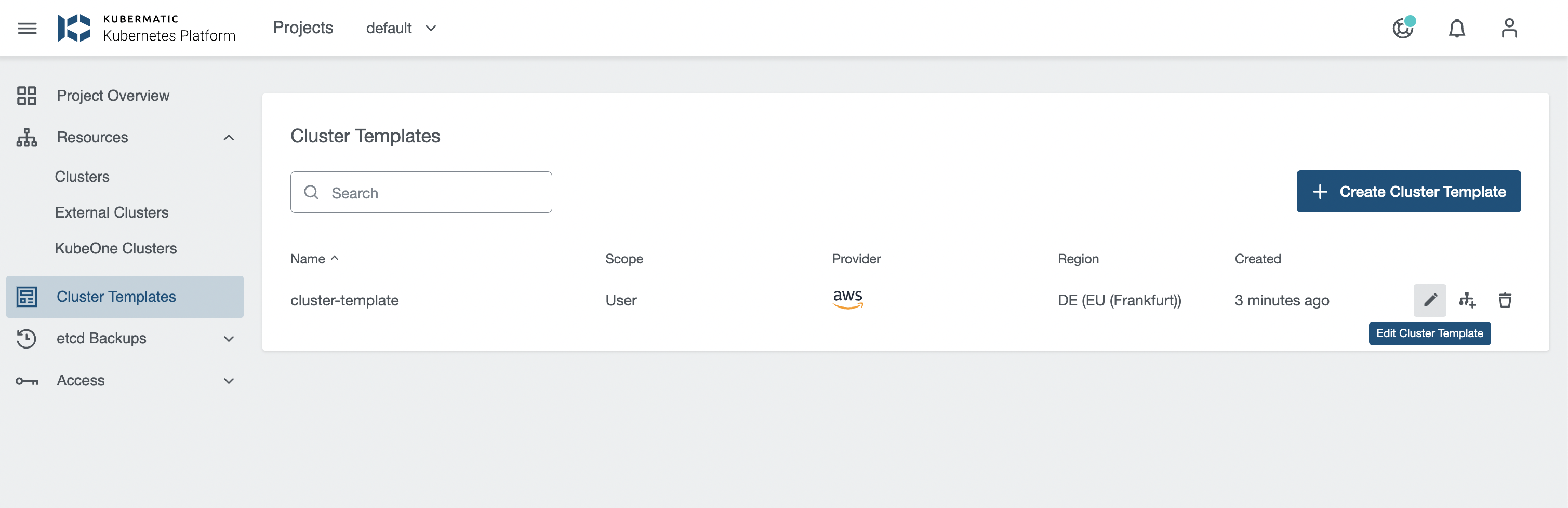 Edit cluster template