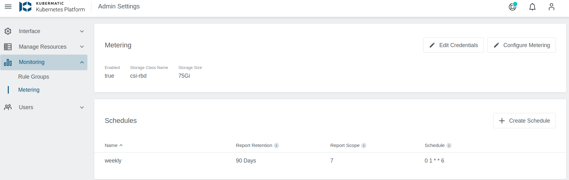 Navigation to Metering configuration and reports Navigation to Metering configuration and reports