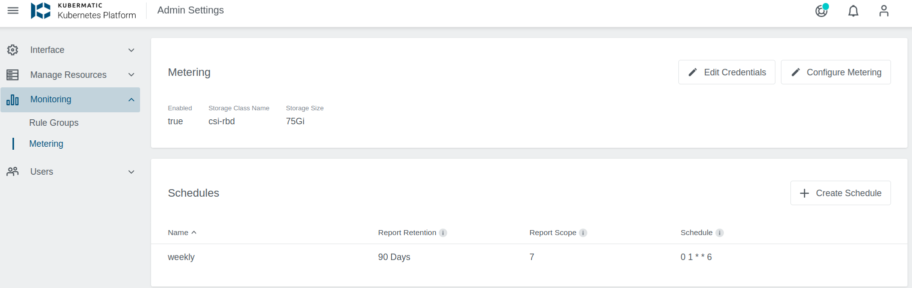 Navigation to Metering configuration and reports