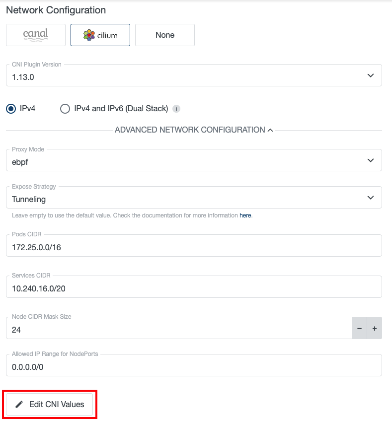 Edit CNI Values Edit CNI Values