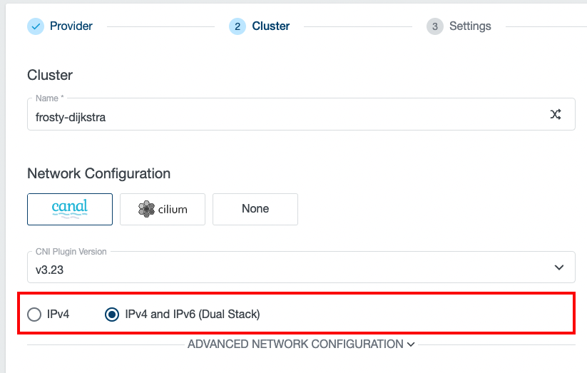 Cluster Settings - Network Configuration - IPv4 vs. Dual-Stack Cluster Settings - Network Configuration - IPv4 vs. Dual-Stack