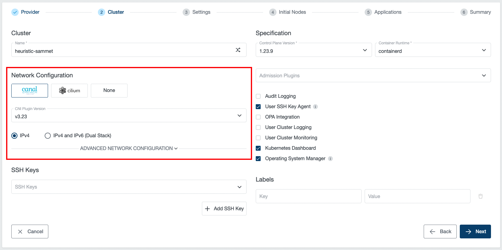 Cluster Settings - Network Configuration Cluster Settings - Network Configuration