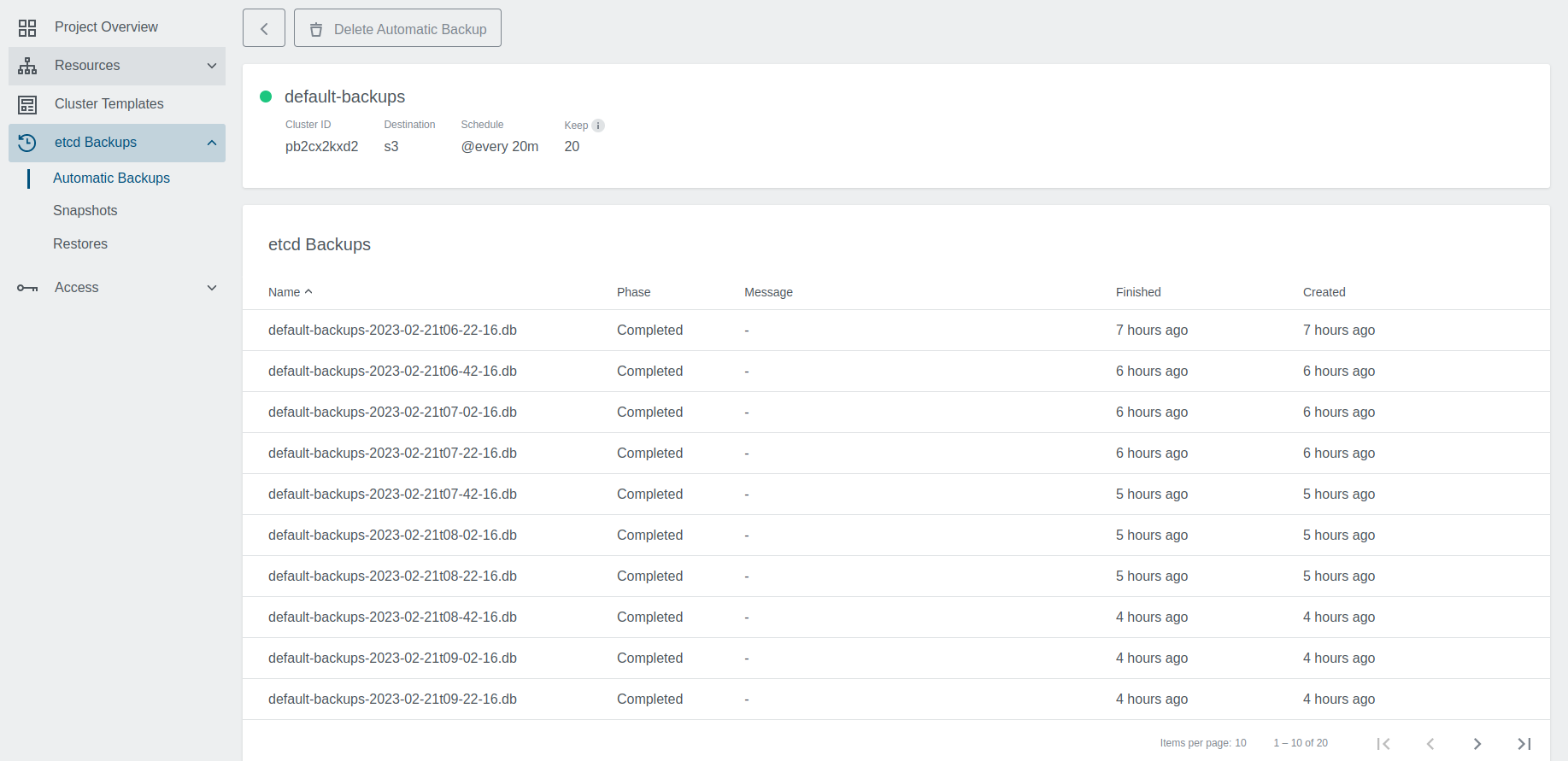 Etcd Backups Details Etcd Backups Details List