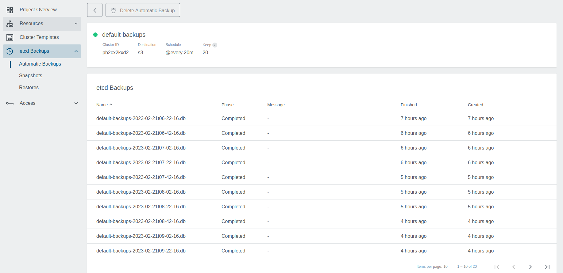 Etcd Backups Details List