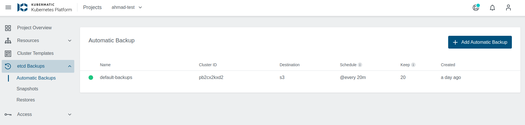 Project Etcd Backups Etcd Backups View