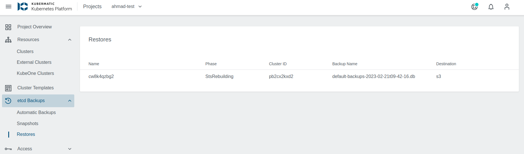 Etcd Restore List Etcd Restore List