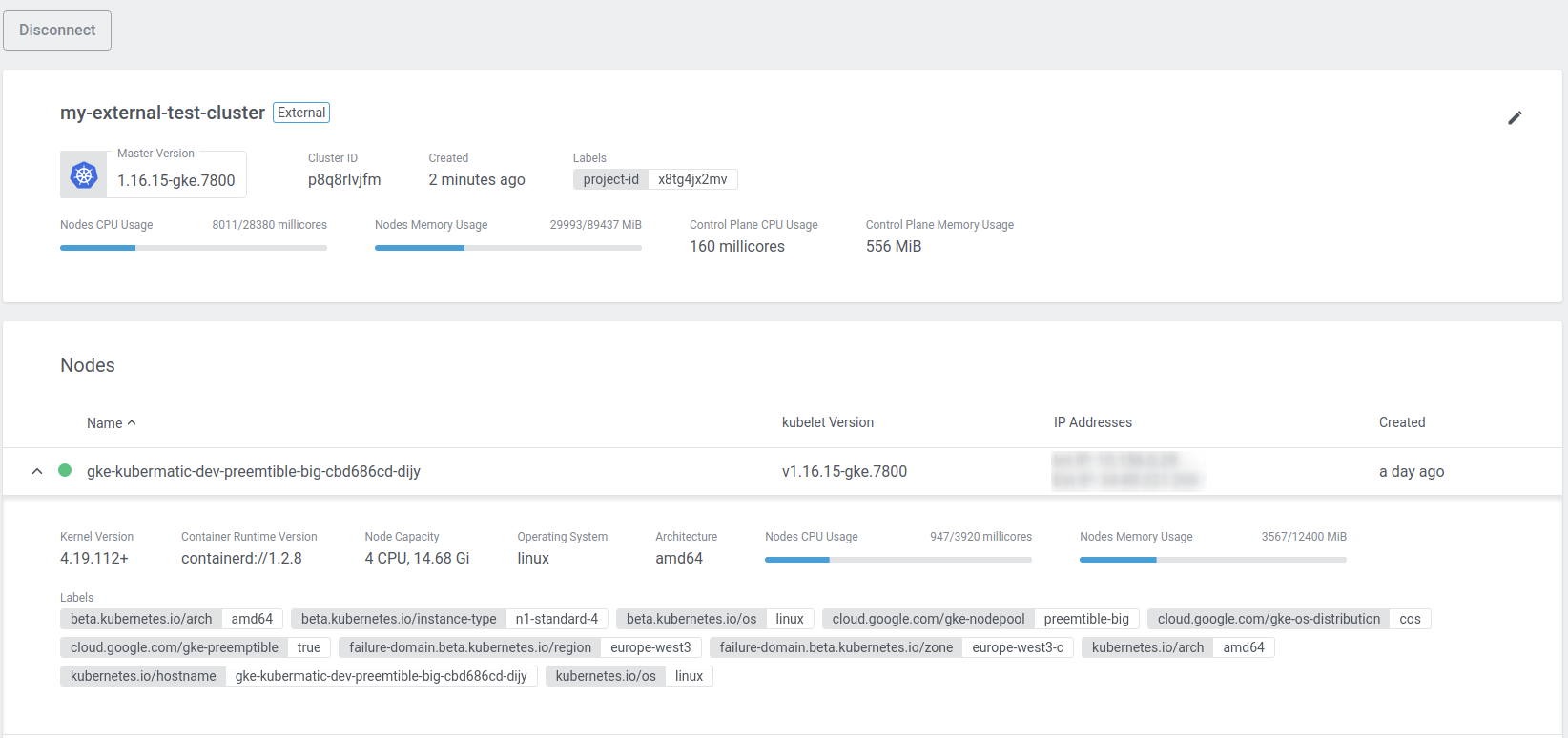 External Cluster Details