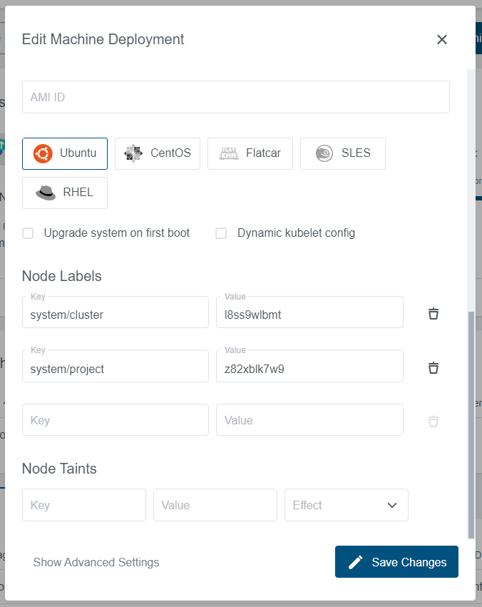 Machine deployment overview with opened edit modal Machine deployment overview with opened edit modal