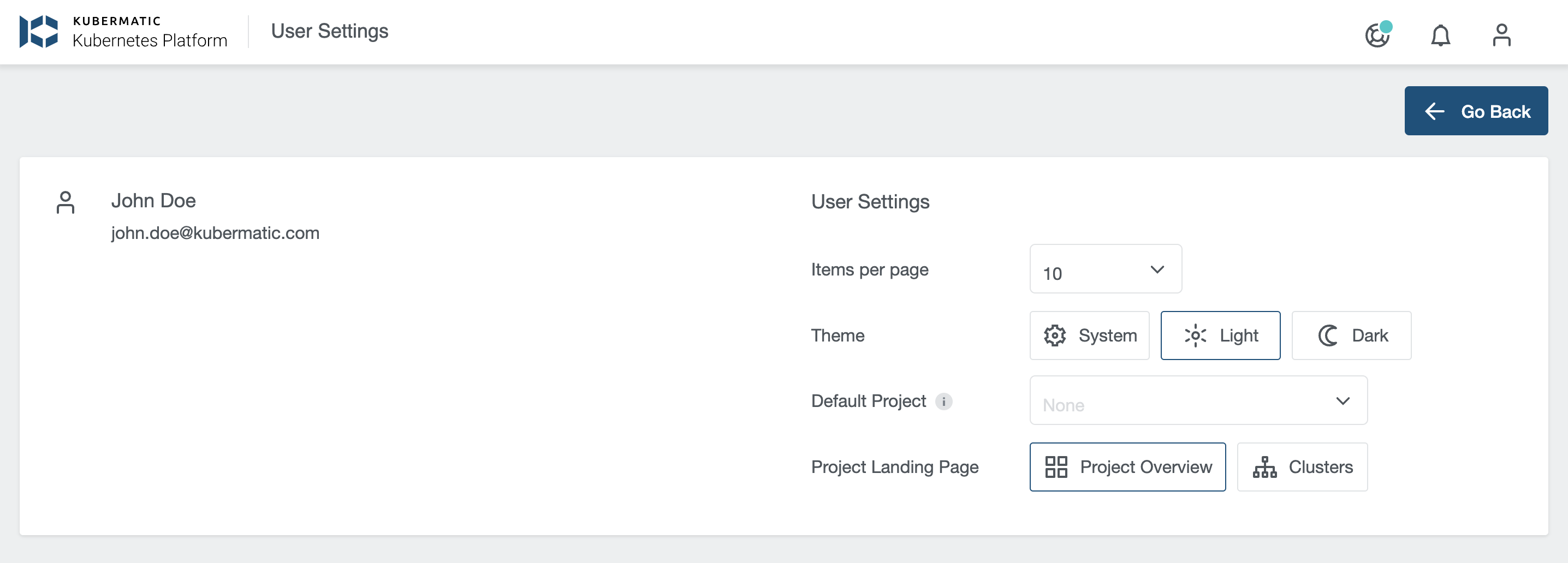 User Settings User Settings