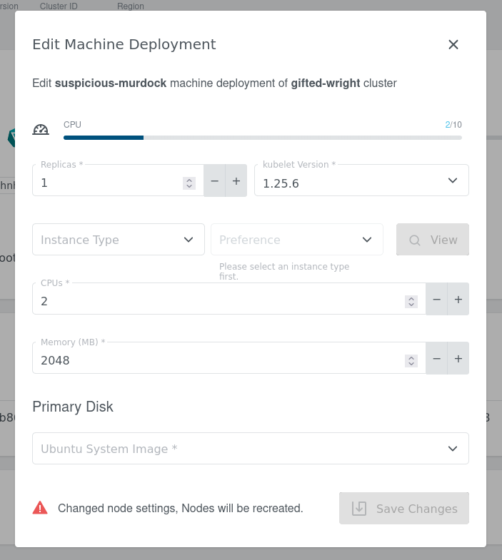 Machine Deployment Edit Machine Deployment Edit