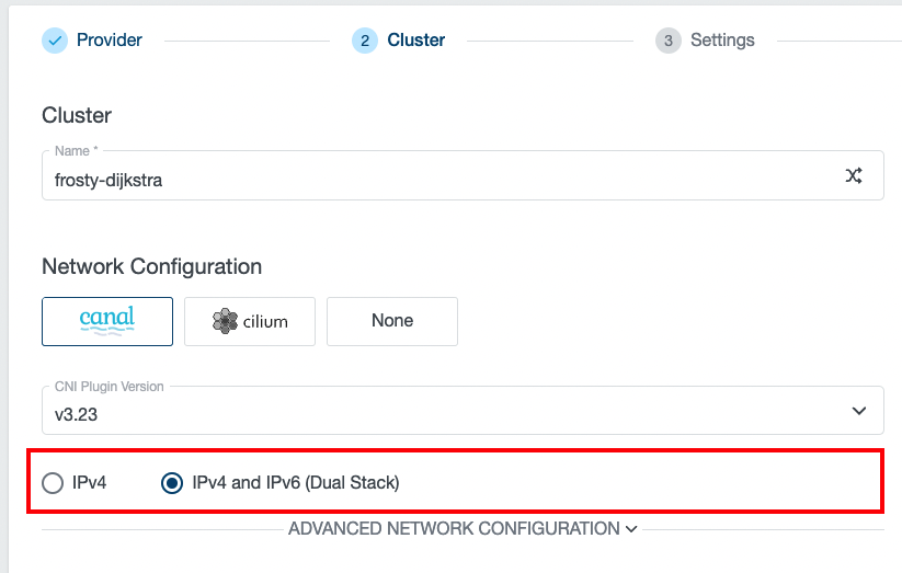 Cluster Settings - Network Configuration - IPv4 vs. Dual-Stack