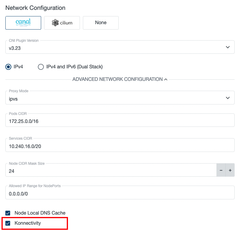 Cluster Settings - Network Configuration