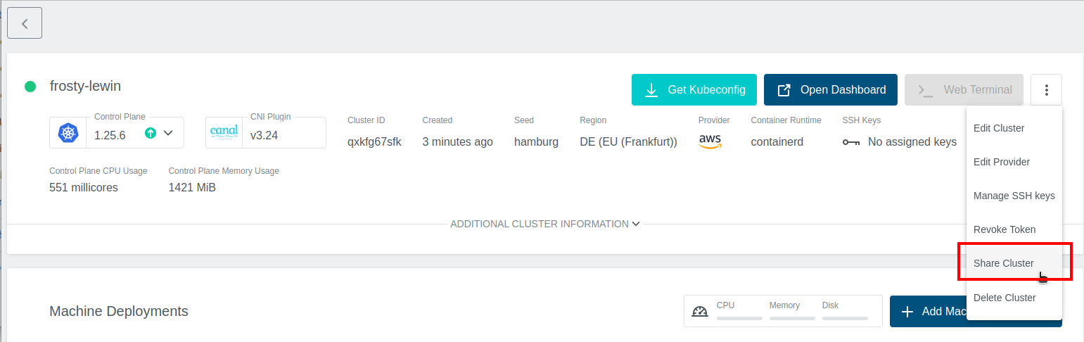 Share cluster button Share cluster button