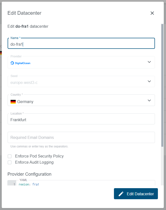 Dynamic Datacenters Edit Dialog Edit Datacenter