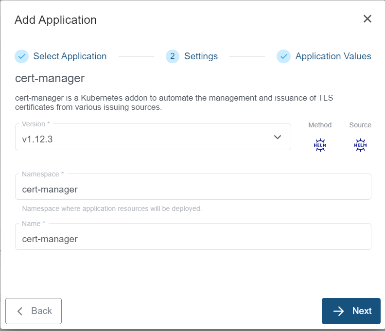 Settings for Cert-Manager Application