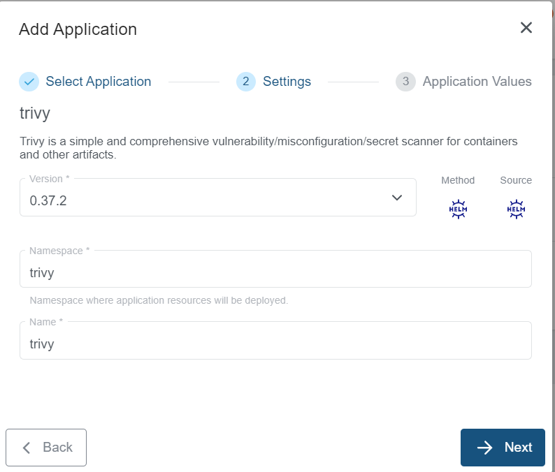 Settings for Trivy Application