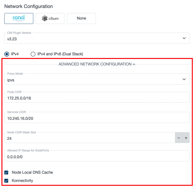Cluster Settings - Advanced Network Configuration