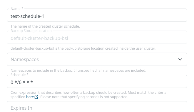 Create Backup Schedule