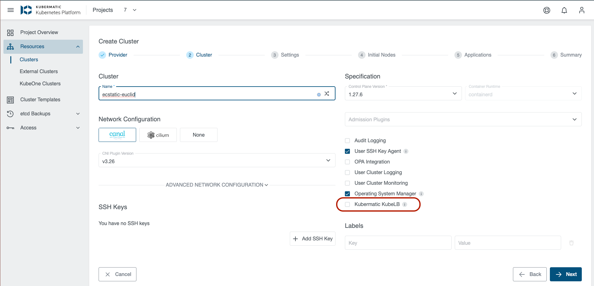 Enable KubeLB during cluster creation