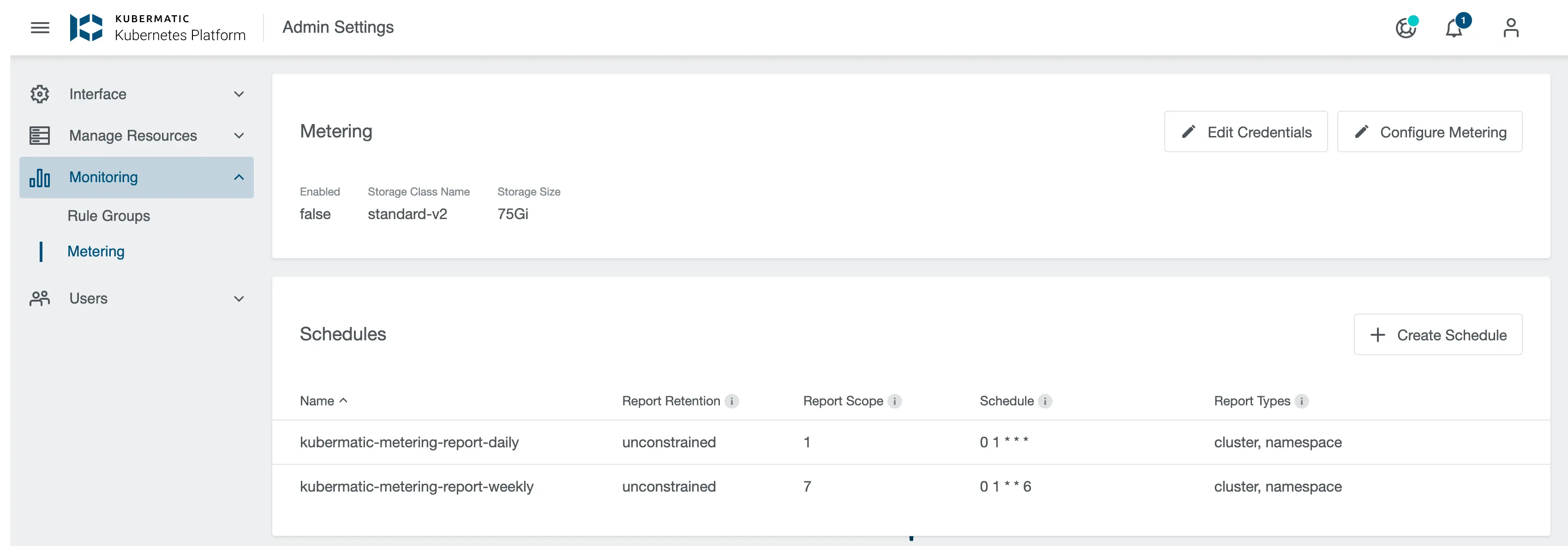 Navigation to Metering configuration and reports