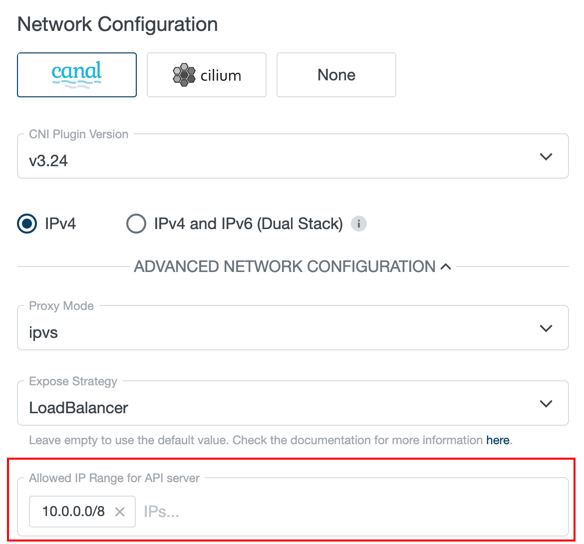 Allowed IP Ranges - Cluster Creation