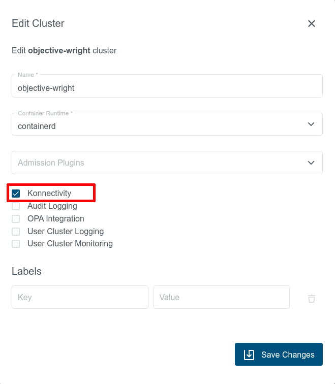 Cluster Details - Edit Cluster Dialog