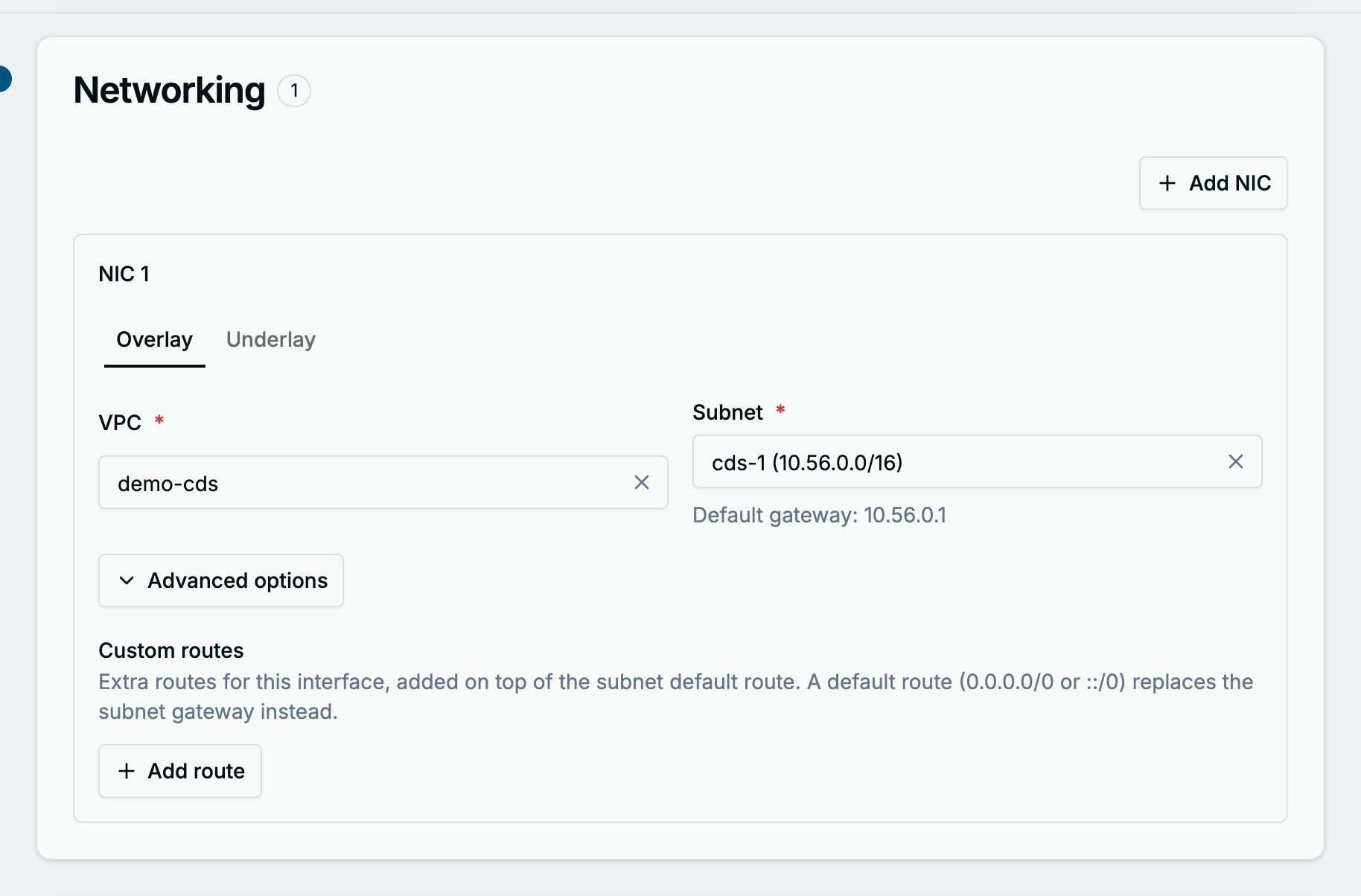 NIC 1 on an overlay subnet